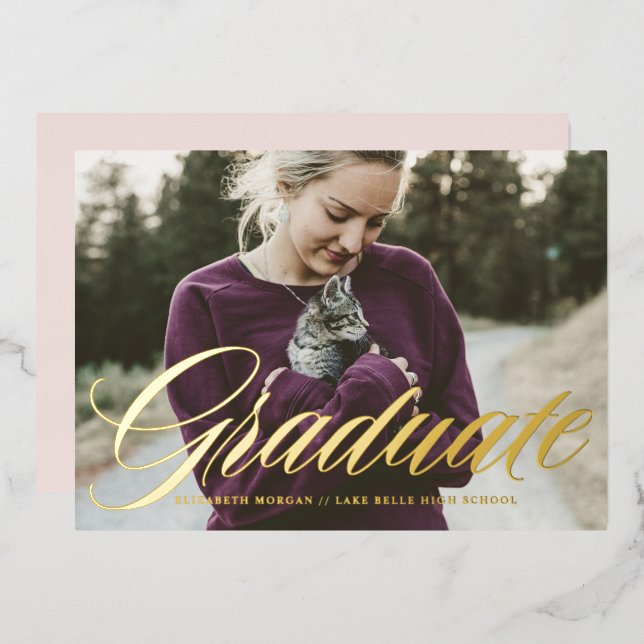 Elegant Bold Calligraphy Photo Graduation Gold (Front/Back)