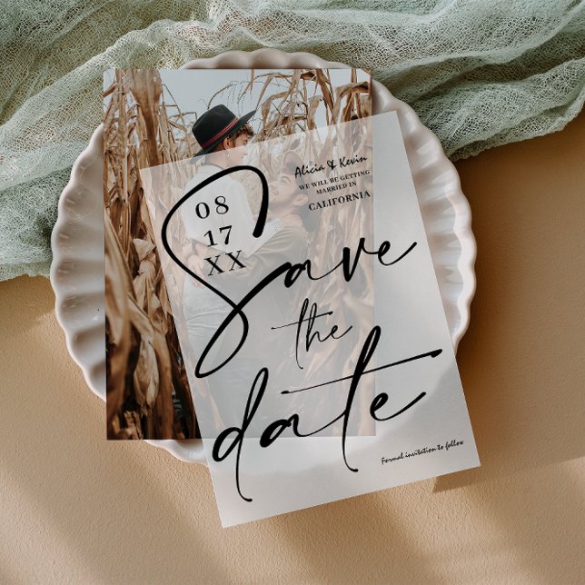 Elegant Bold Calligraphy Wedding Save the Date Vellum Invitations (Elegant Bold Calligraphy Wedding Save the Date Vellum Invitations)