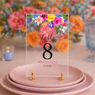 Elegant Bold Colourful Floral table numbers weddin Acrylic Sign
