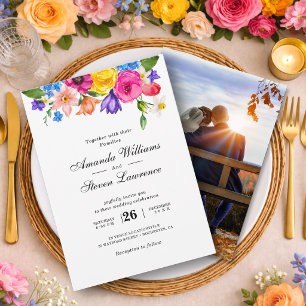 Elegant Bold Colourful Watercolor Floral wedding Invitation