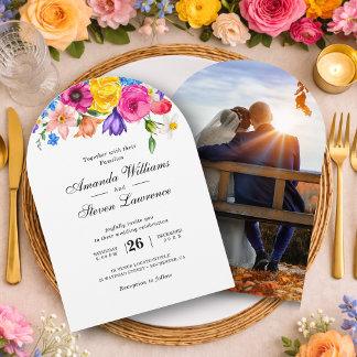 Elegant Bold Colourful Watercolor Floral wedding Invitation