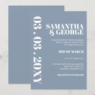 Elegant Bold Dusty Blue Modern Wedding Invitation