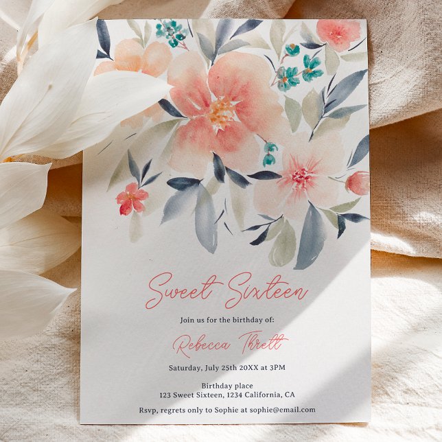 Elegant bold floral fall boho earth sweet 16 invitation (Creator Uploaded)