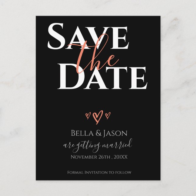 Elegant Bold Font Black Wedding Save The Date Invitation Postcard (Front)