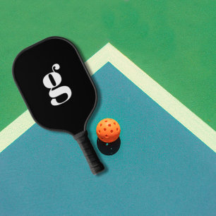 Elegant Bold Monogrammed Initial Jet Black Pickleball Paddle