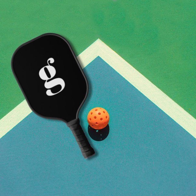 Elegant Bold Monogrammed Initial Jet Black  Pickleball Paddle (Creator Uploaded)