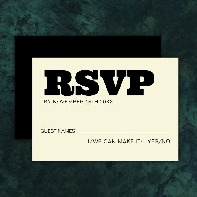 Elegant Bold RSVP Typography Black Ecru Wedding Card (Creator Uploaded)