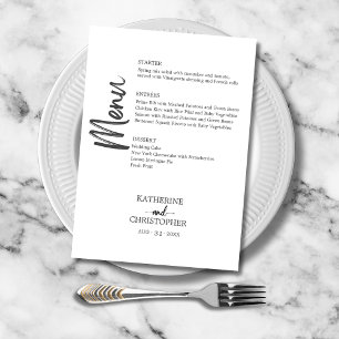 Elegant Bold Script Black White Formal Wedding Menu