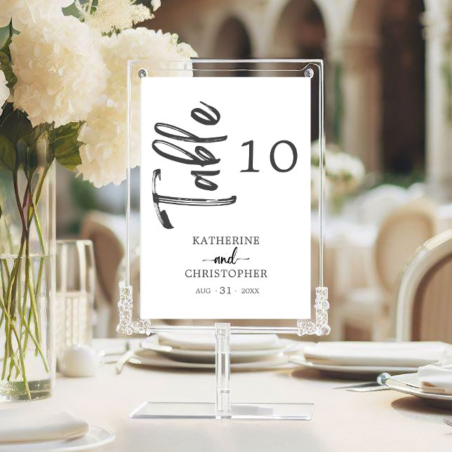 Elegant Bold Script Black White Formal Wedding Table Number (Elegant Bold Black and White Vertical Script Wedding Table Number with Vertical Calligraphy.)