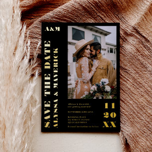 Elegant Bold simple gold  black 2 photos wedding