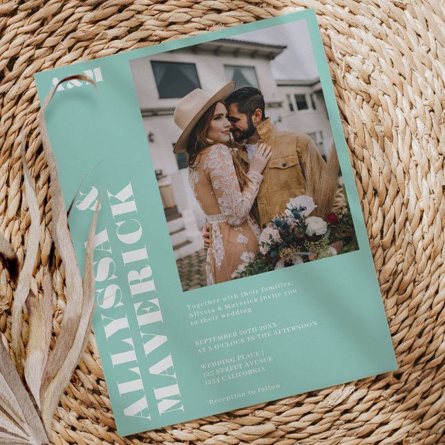 Elegant Bold simple turquoise blue photo wedding Invitation (Elegant Bold simple turquoise blue photo wedding Invitation)