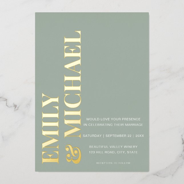 Elegant Bold Typography Sage Green Minimal Wedding (Front)