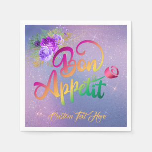 Elegant Bon Appetit Quote Floral Personalized Napkin