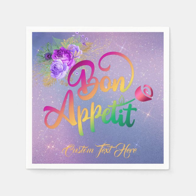 Elegant Bon Appetit Quote Floral Personalized Napkin (Front)