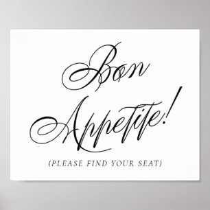 Elegant Bon Appetite Black Calligraphy   Seating Poster