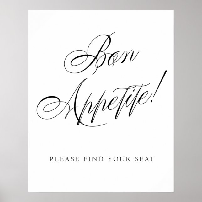 Elegant Bon Appetite Please Find Your Seat | Black Poster (Front)