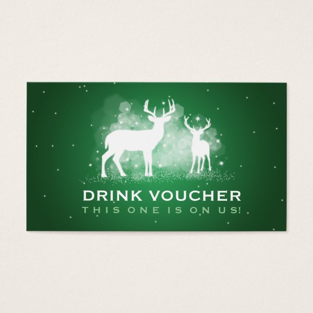 Élégant bon de boisson Hiver Cerf Étincelant Vert (Devant)