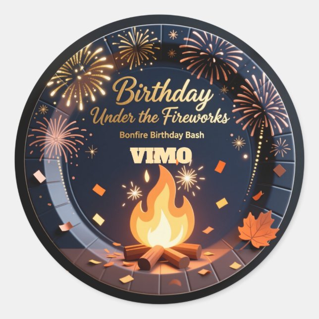 Elegant Bonfire Night Birthday Party Stickers (Front)