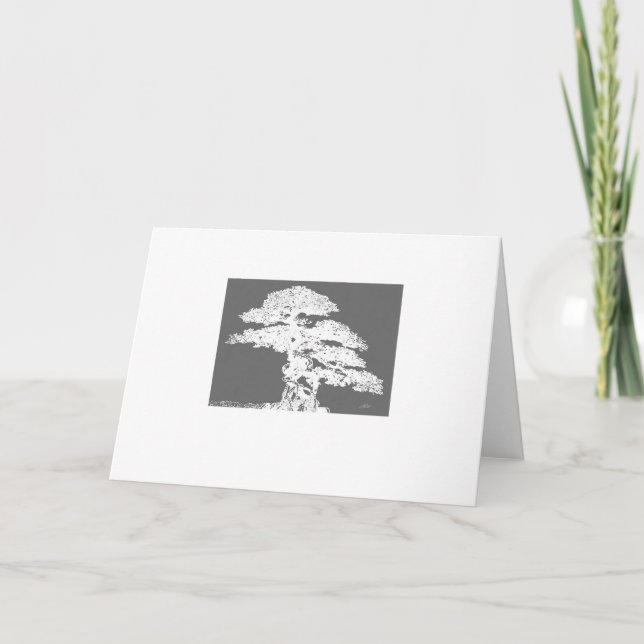 elegant Bonsai tree art grey and white  Card (Front)