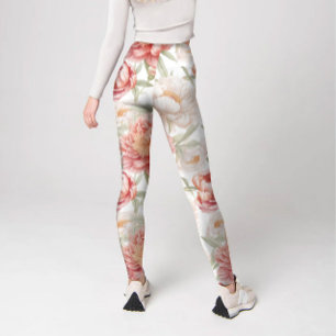 Elegant Bontanical of Big Camellia in Pink Pastel Leggings