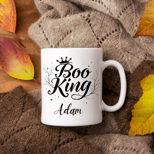 Elegant "Boo King" Name Halloween Black and White Mug