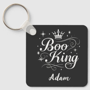 Elegant "Boo King" Name Halloween Calligraphy Keychain