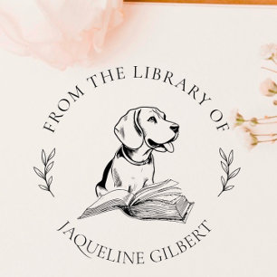 Elegant Book From the Library Of   Hand-drawn Dog  Self-inking Stamp