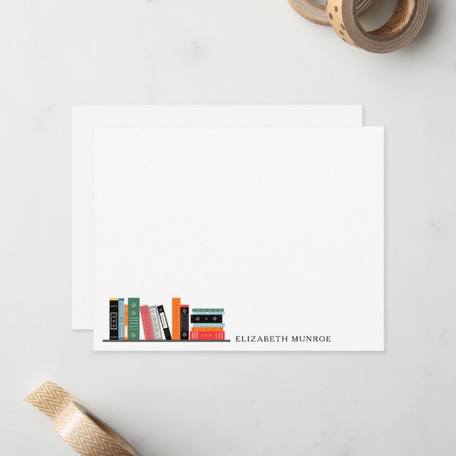 Elegant Book Shelf Illustration Personalized Card (Front/Back In Situ)