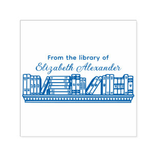 Elegant Books on a Shelf Library Script Name 1B Self-inking Stamp