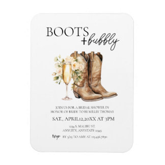 Elegant Boots and Bubbly Bridal Shower Invitation Magnet