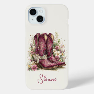 Elegant Boots with Flowers Monogrammed iPhone 15 Mini Case