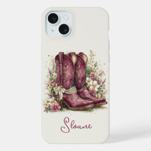 Elegant Boots with Flowers Monogrammed iPhone 15 Plus Case
