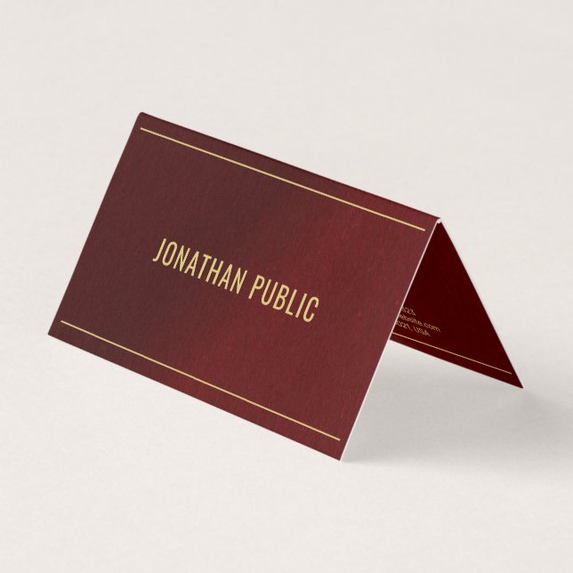 Elegant Bordeaux And Gold Template Folded Business Card (Front)
