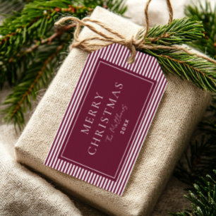 Elegant Bordeaux Burgundy Striped Gift Tag