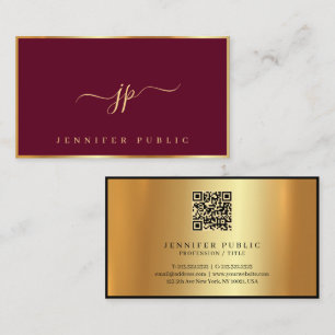 Elegant Bordeaux & Gold Typography Script Monogram Business Card