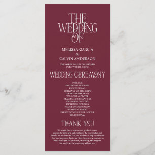 Elegant Bordeaux Wine Typography Wedding Program