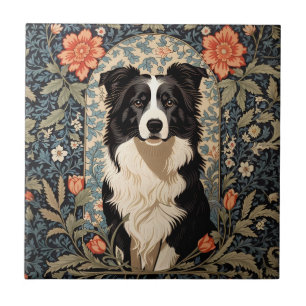 Elegant Border Collie William Morris Inspired Tile