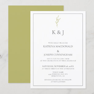 Elegant Border Monogram sage green Leaf Minimalist Invitation
