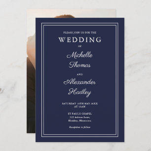 Elegant Border Navy Blue Photo Wedding Invitation