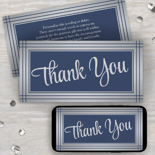 Elegant Border Navy Blue Script Thank You Card