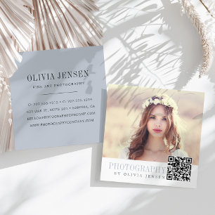 Elegant Border Photographer QR Code Square Business Card