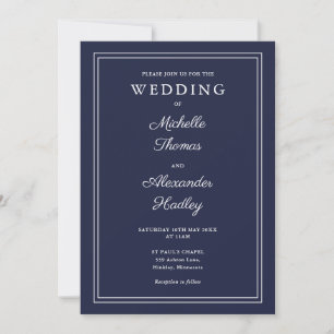 Elegant Border QR Code Navy Blue Wedding Invitation