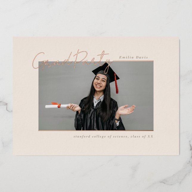 Elegant border single photo minimal Grad Party (Front)