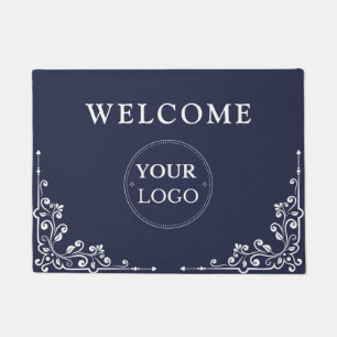 Elegant Borders Company Logo Navy Blue Promo Doormat