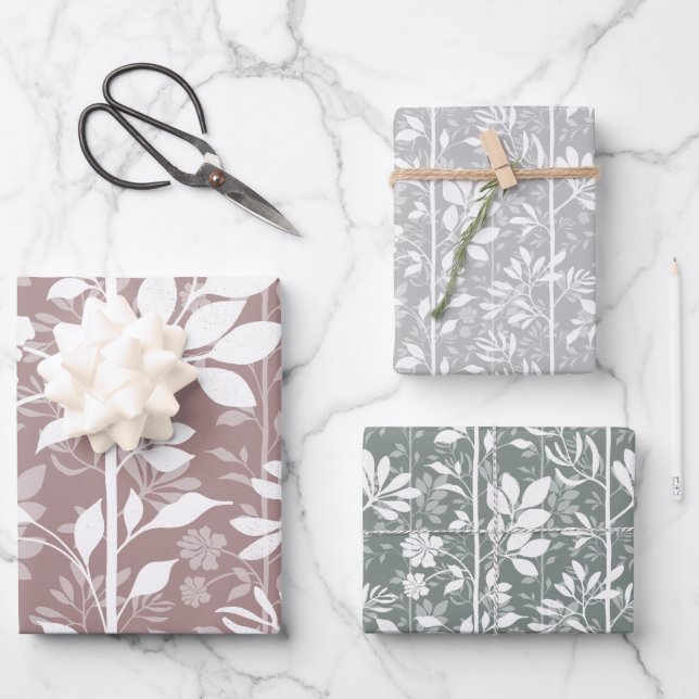 Elegant Botanic Climbing Vines Soft Silhouette Wrapping Paper Sheet (Front)