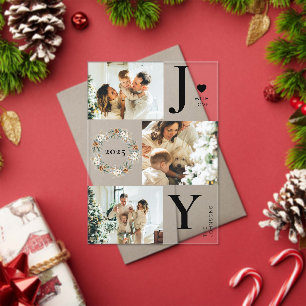 Elegant Botanica Photo Collage Joy Christmas Card Acrylic Invitations