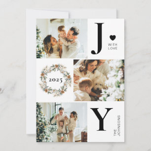 Elegant Botanica Photo Collage   Joy Christmas Holiday Card