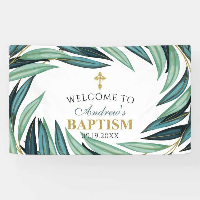 Elegant Botanical Baptism Welcome Banner (Horizontal)