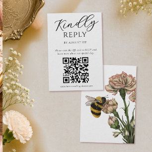 Elegant Botanical Bee Wedding RSVP QR Code Enclosure Card