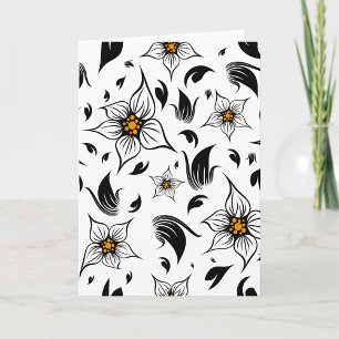 Elegant Botanical Black and White Floral Pattern Card
